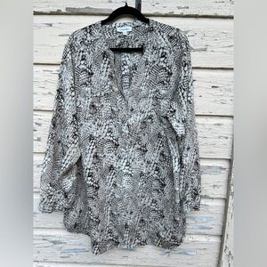 Calvin Klein Snakeskin Print Career Office Popover Rolltab Camp Blouse Top 2X